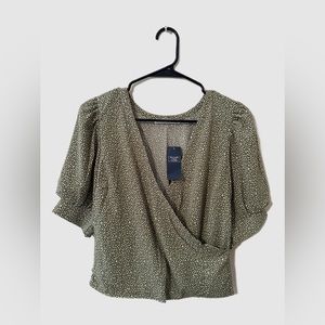 Abercrombie sage green polka dot wrap style blouse